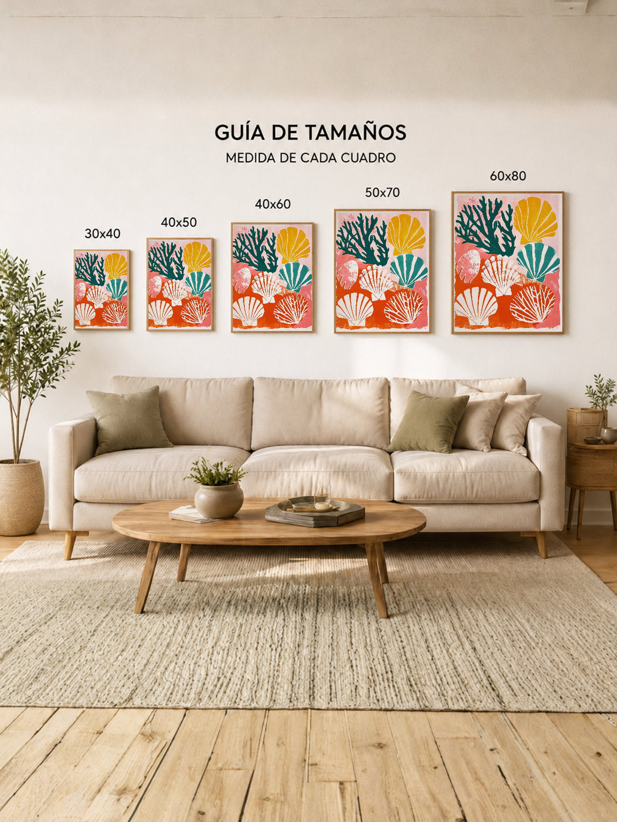 Cuadro Decorativo Trendy, Corales Conchas Rosa Naranja