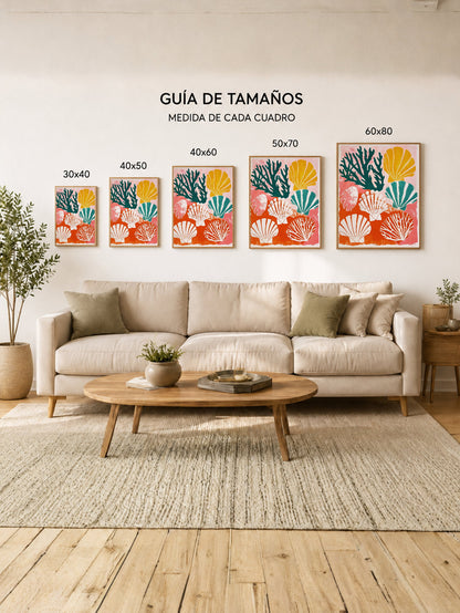 Cuadro Decorativo Trendy, Corales Conchas Rosa Naranja