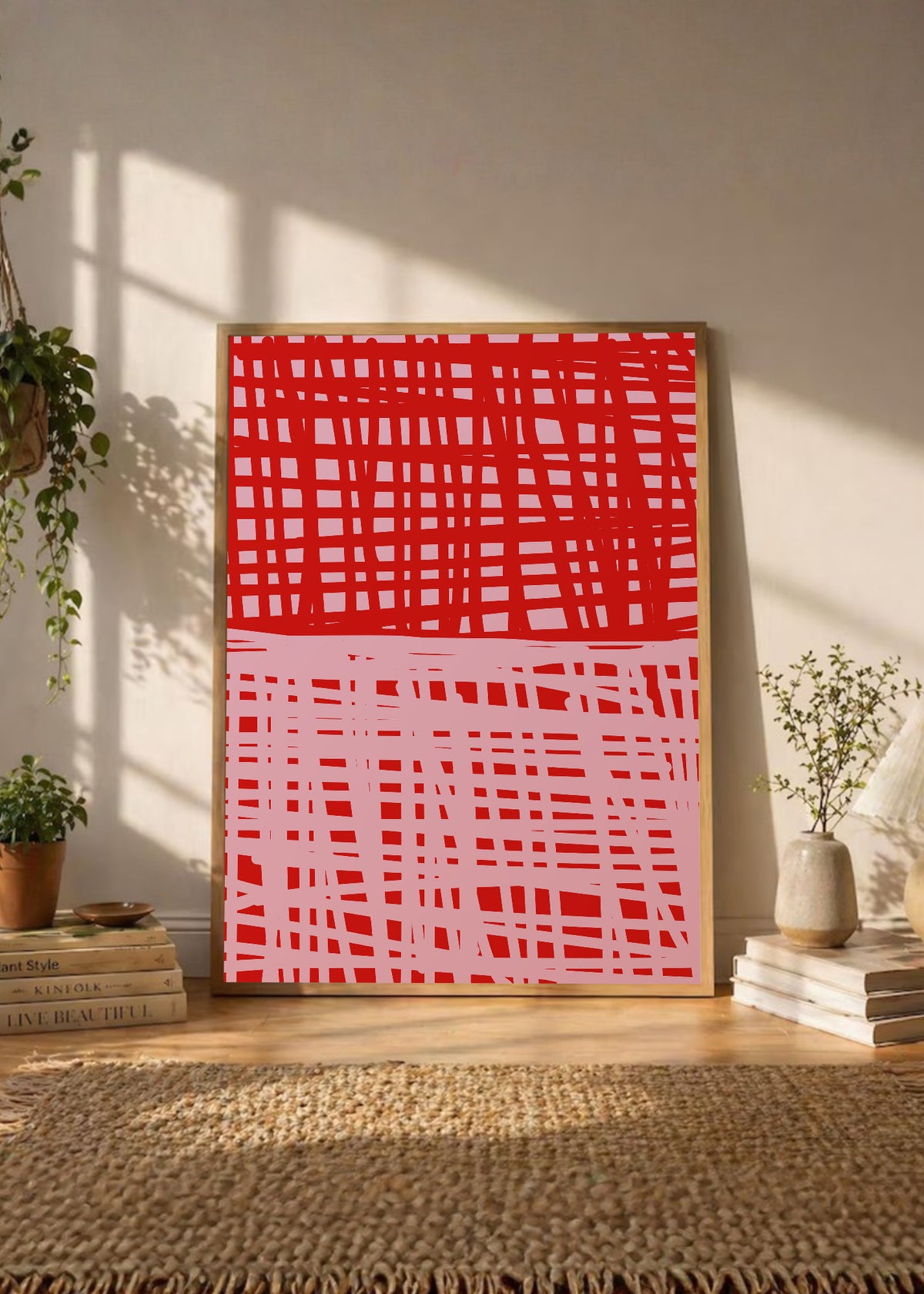 Cuadro Decorativo Trendy, Cuadrillé Rojo Rosa