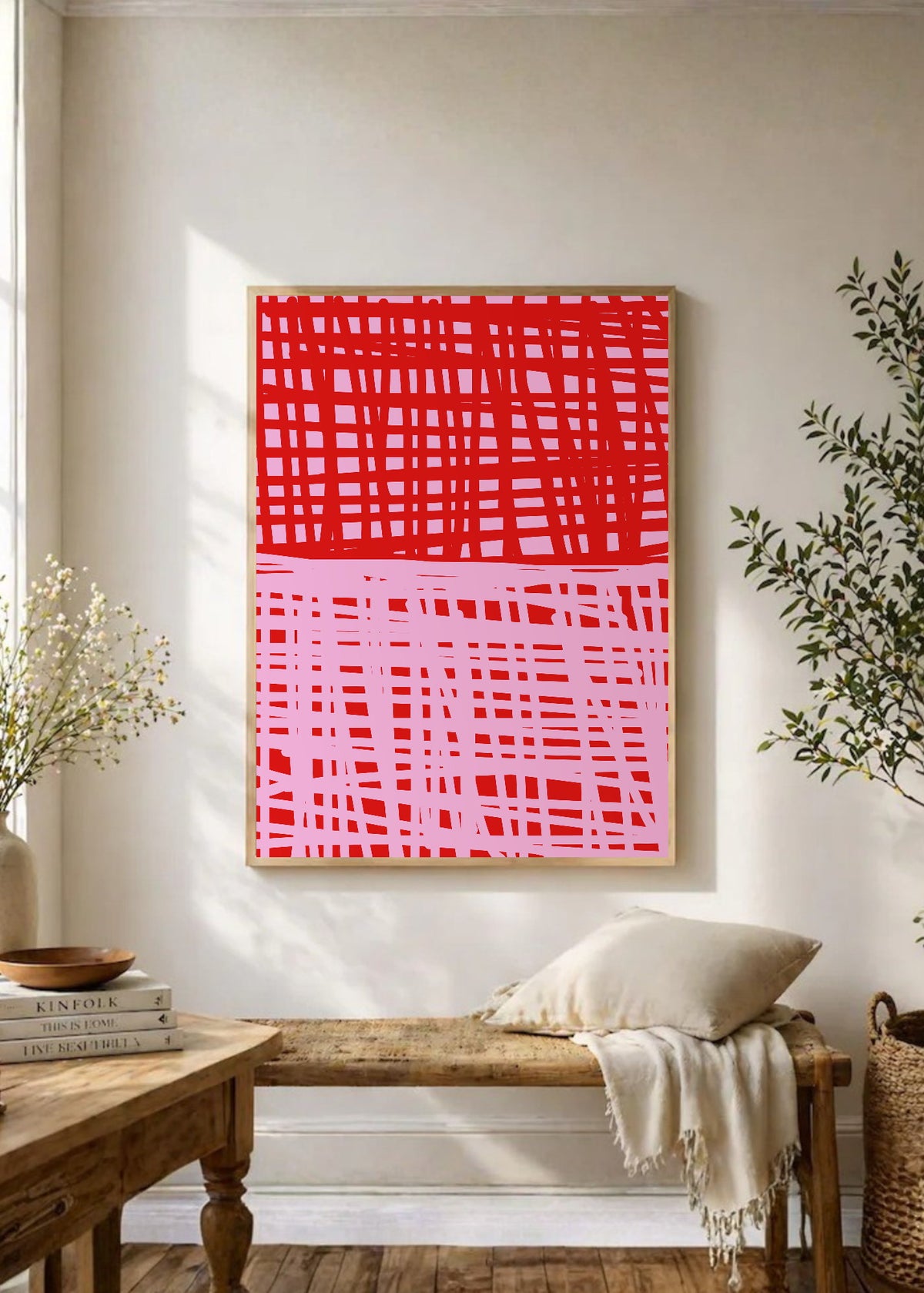 Cuadro Decorativo Trendy, Cuadrillé Rojo Rosa