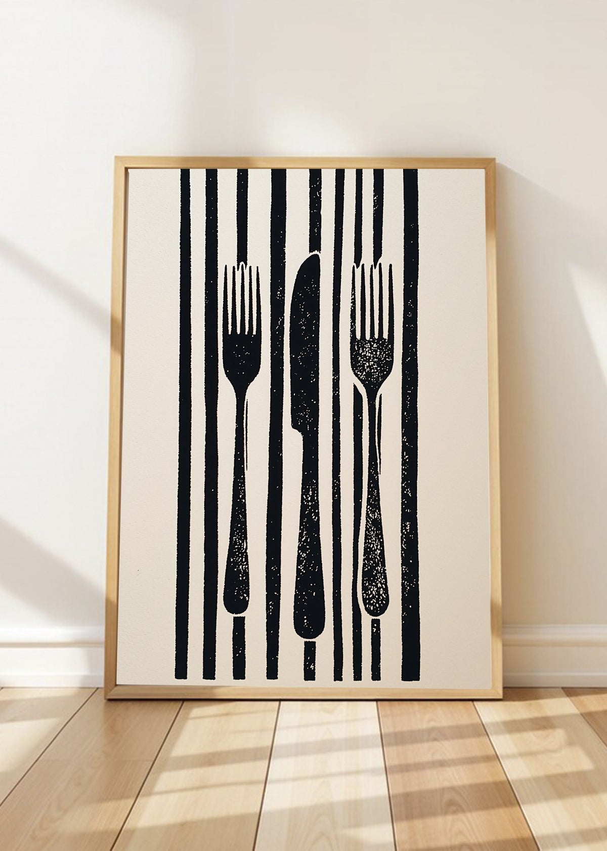 Cuadro Decorativo Trendy, Cubiertos Rayas Blanco Negro