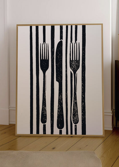Cuadro Decorativo Trendy, Cubiertos Rayas Blanco Negro