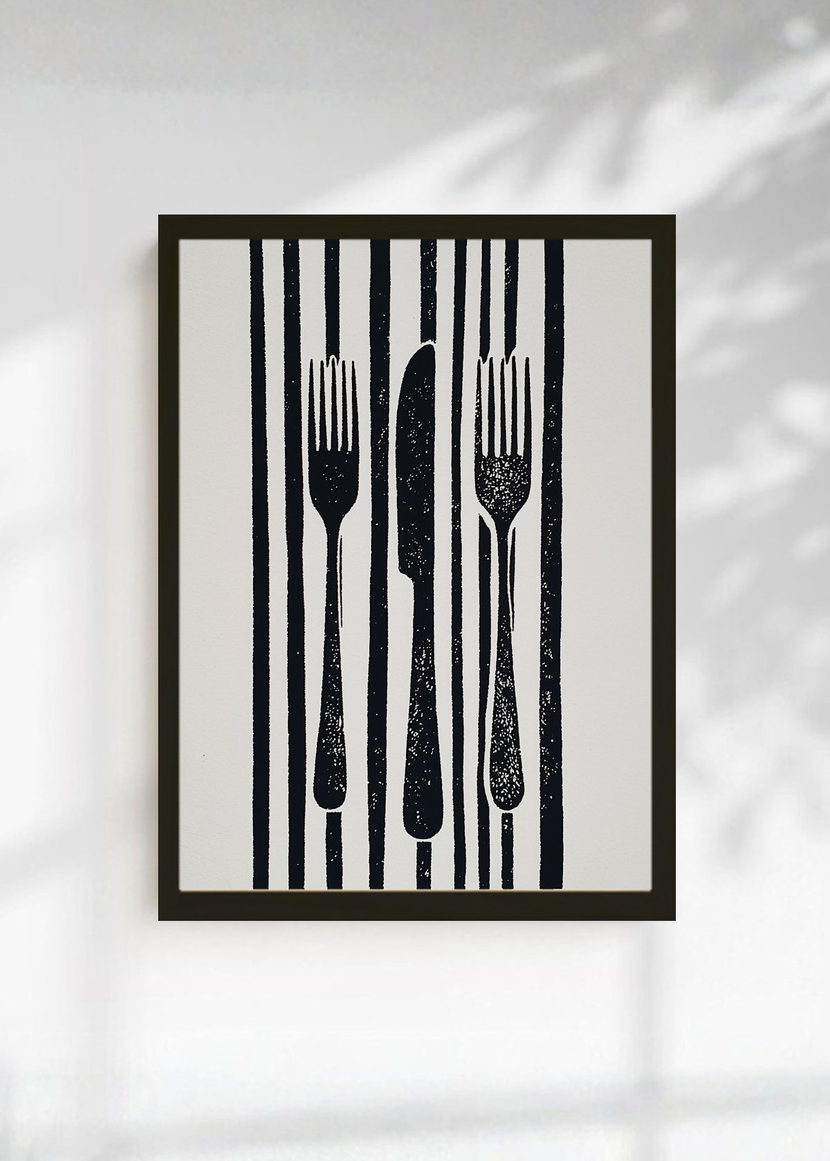 Cuadro Decorativo Trendy, Cubiertos Rayas Blanco Negro