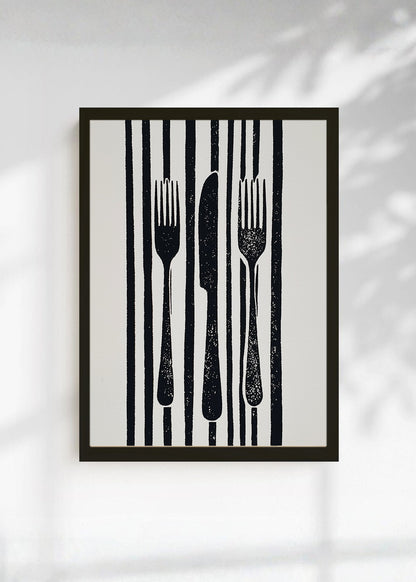 Cuadro Decorativo Trendy, Cubiertos Rayas Blanco Negro
