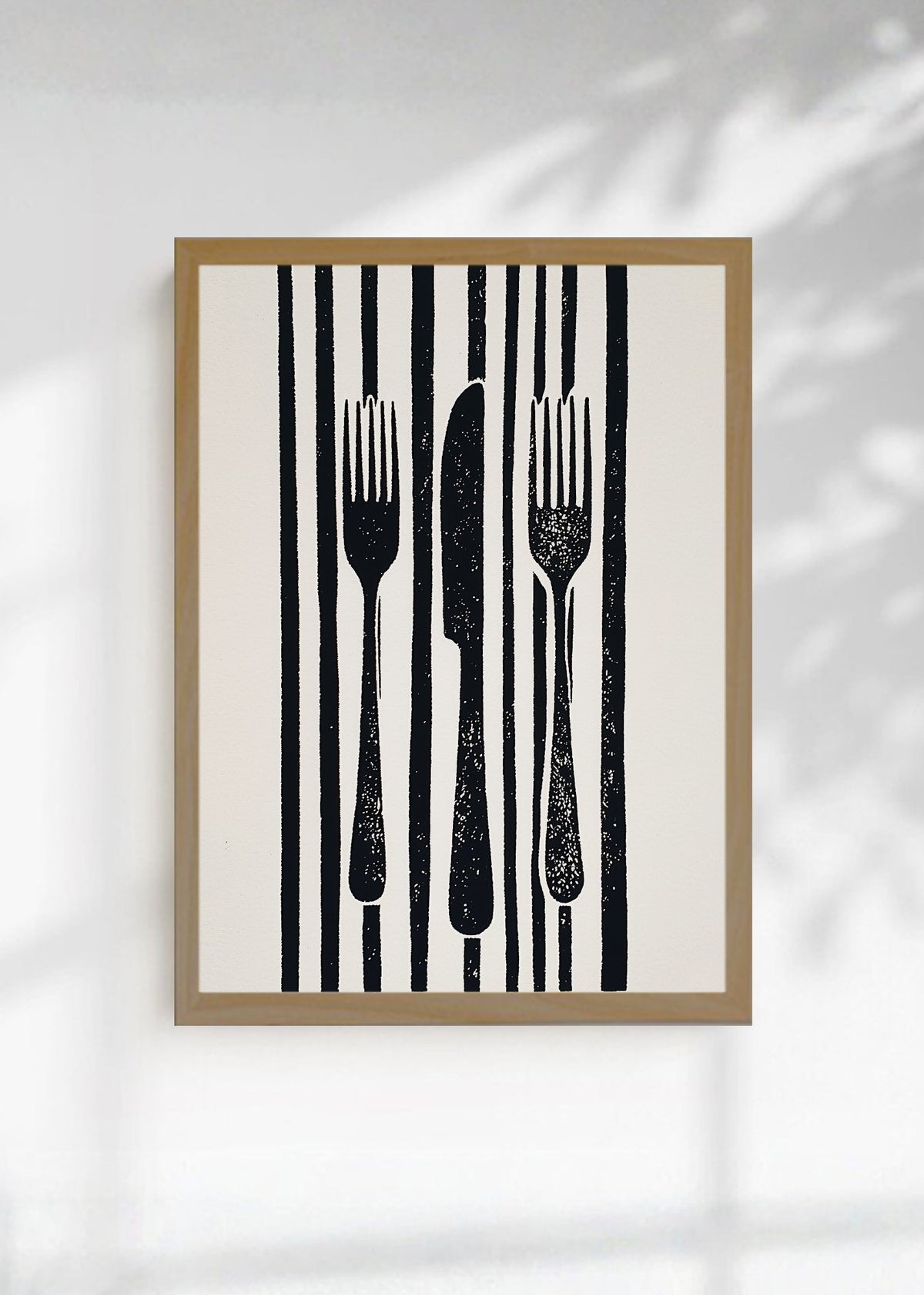 Cuadro Decorativo Trendy, Cubiertos Rayas Blanco Negro