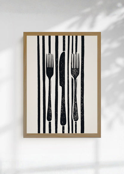 Cuadro Decorativo Trendy, Cubiertos Rayas Blanco Negro