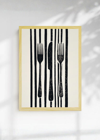 Cuadro Decorativo Trendy, Cubiertos Rayas Blanco Negro