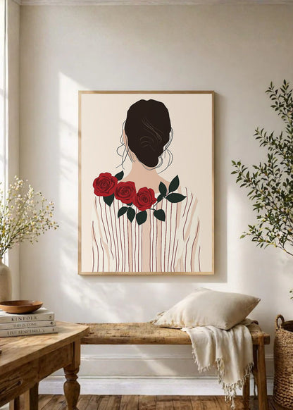 Cuadro Decorativo Trendy, Espalda Mujer Rosas Rojas