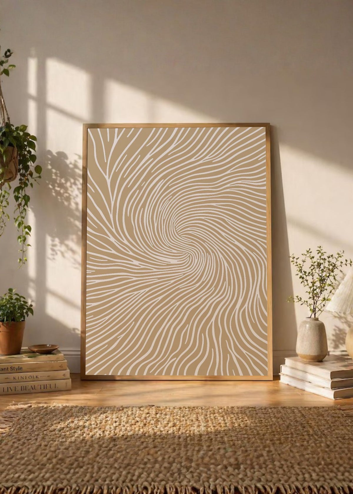 Cuadro Decorativo Trendy, Espiral Líneas Beige Minimal