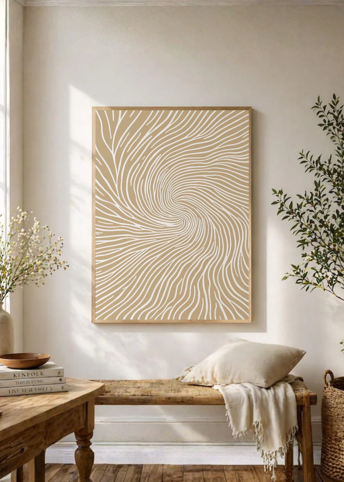 Cuadro Decorativo Trendy, Espiral Líneas Beige Minimal