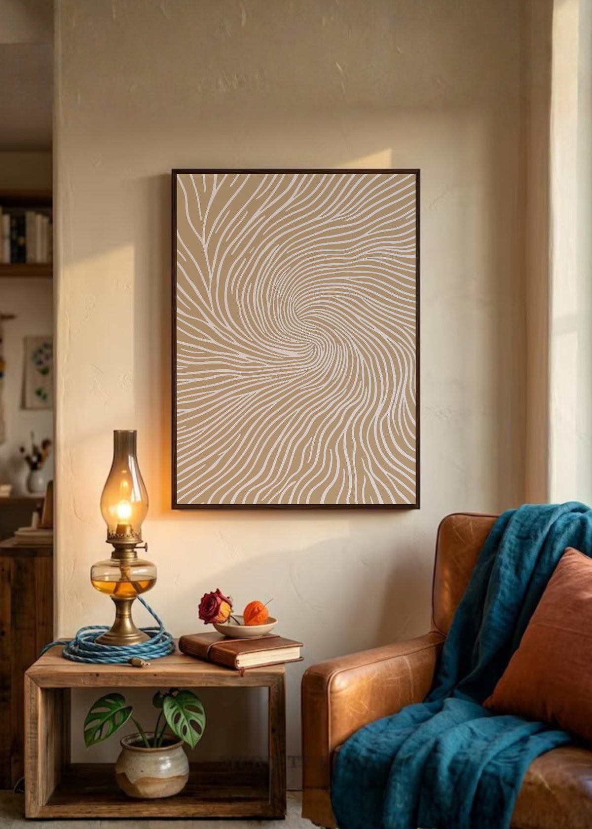Cuadro Decorativo Trendy, Espiral Líneas Beige Minimal