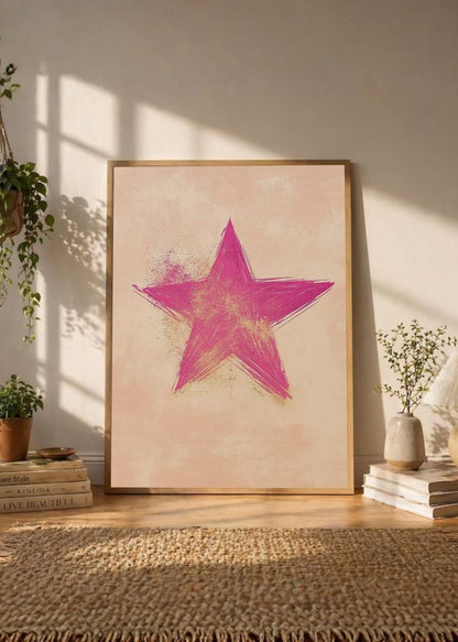 Cuadro Decorativo Trendy, Estrella Rosa Fondo Durazno
