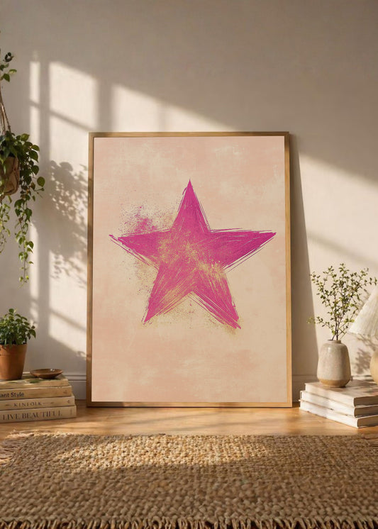 Cuadro Decorativo Trendy, Estrella Rosa Fondo Durazno