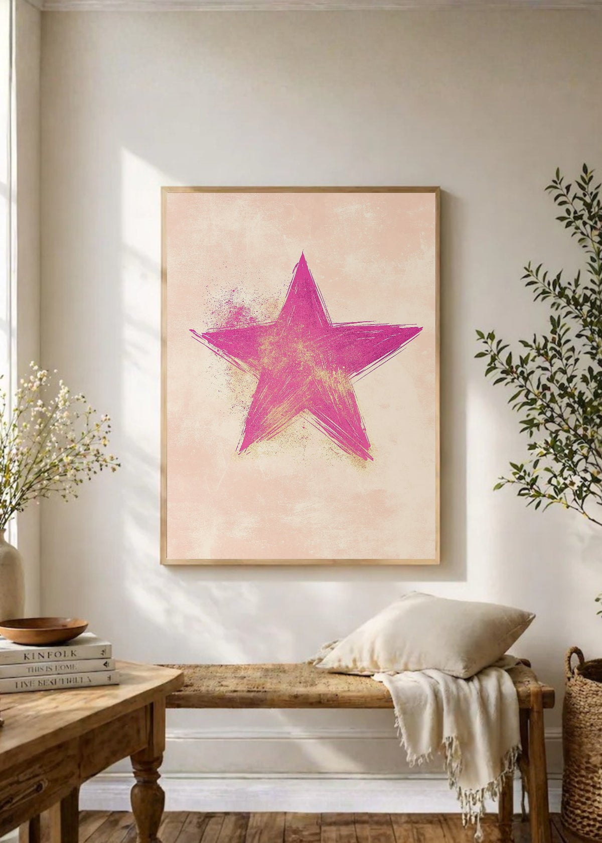 Cuadro Decorativo Trendy, Estrella Rosa Fondo Durazno