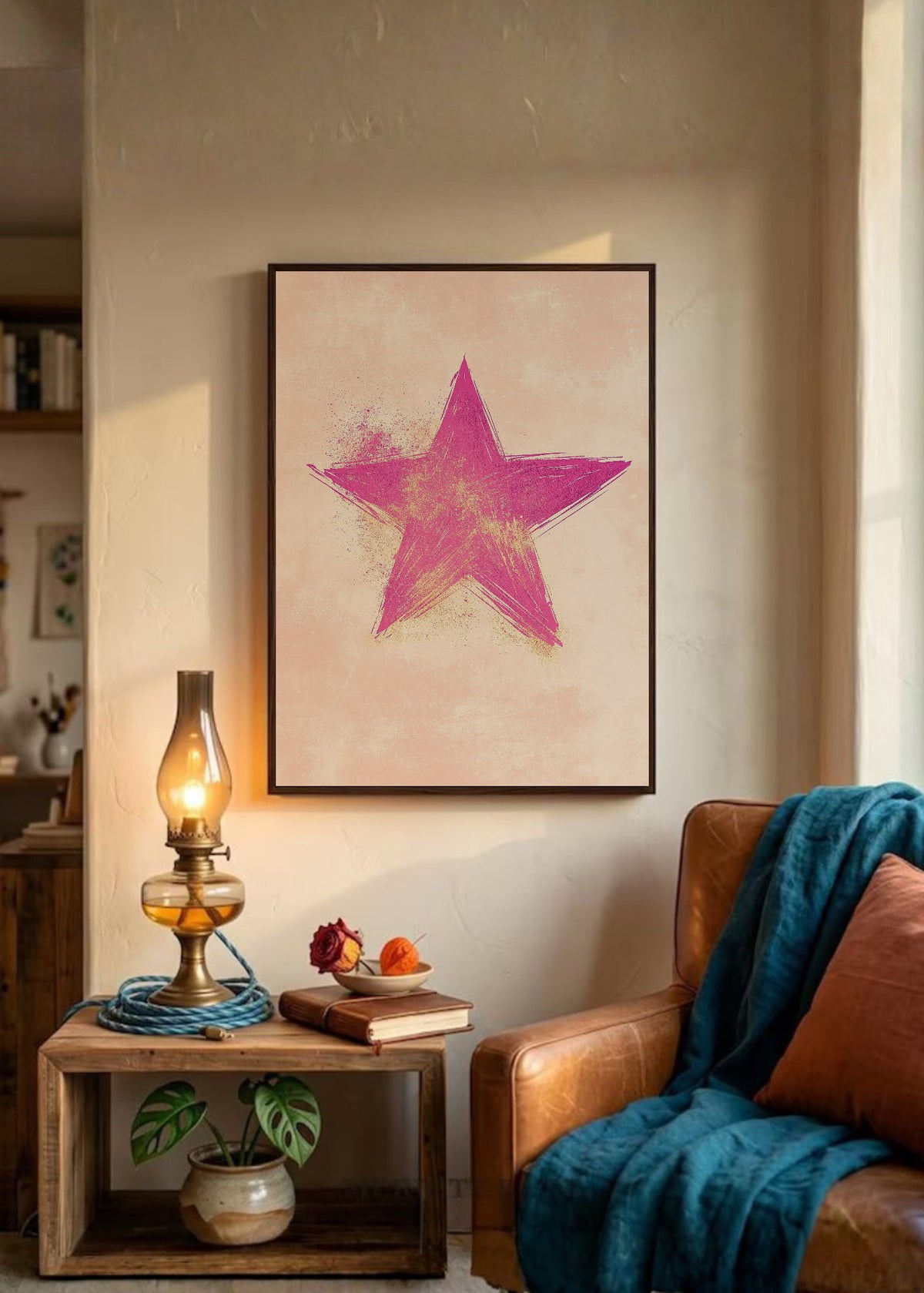 Cuadro Decorativo Trendy, Estrella Rosa Fondo Durazno