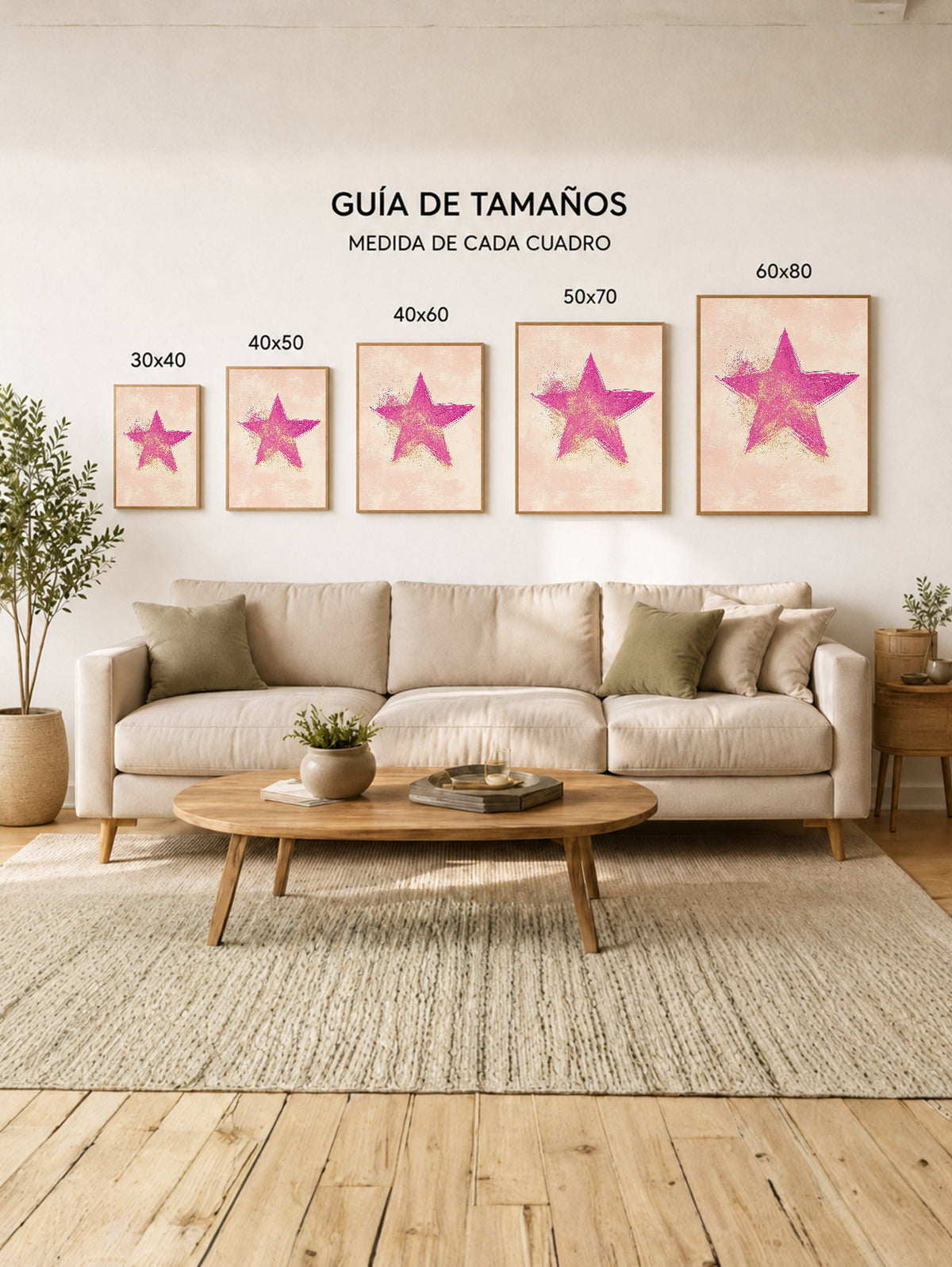 Cuadro Decorativo Trendy, Estrella Rosa Fondo Durazno