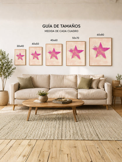 Cuadro Decorativo Trendy, Estrella Rosa Fondo Durazno