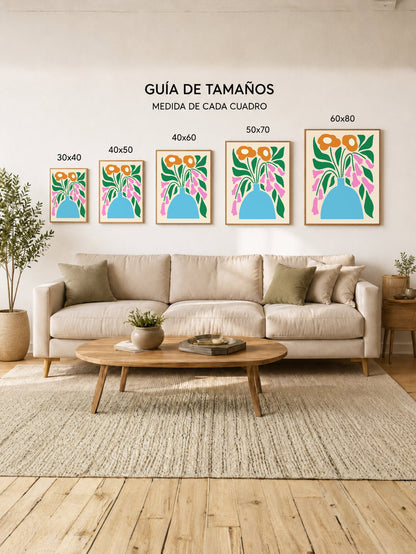 Cuadro Decorativo Trendy, Flores Naranja Jarrón Celeste