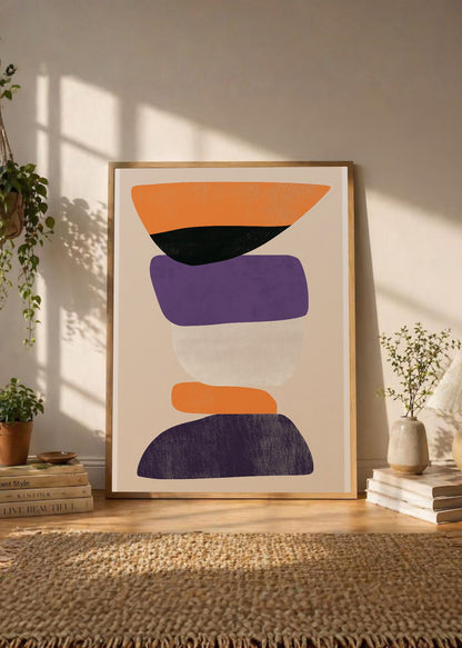 Cuadro Decorativo Trendy, Formas Apiladas Naranja Violeta