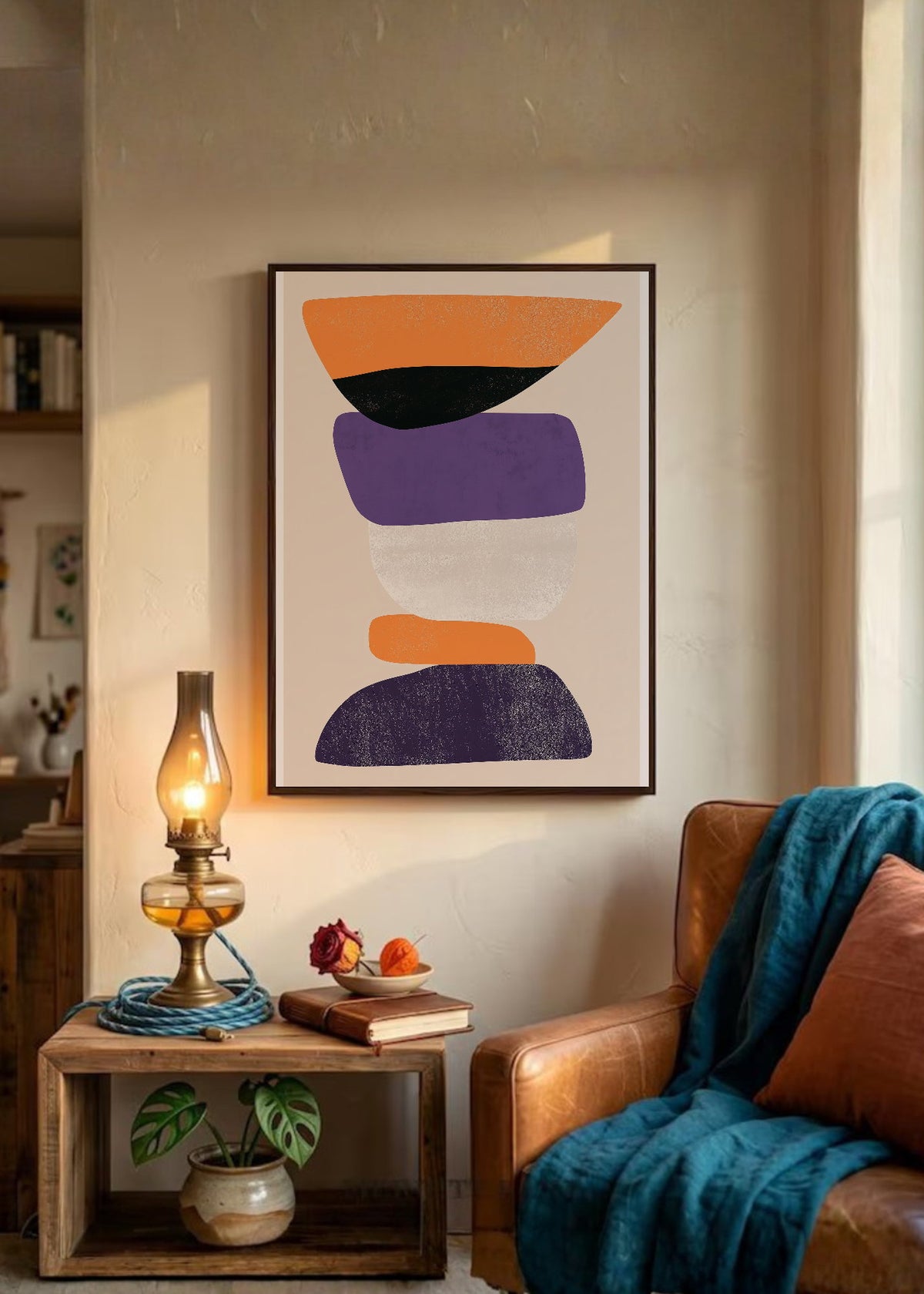 Cuadro Decorativo Trendy, Formas Apiladas Naranja Violeta