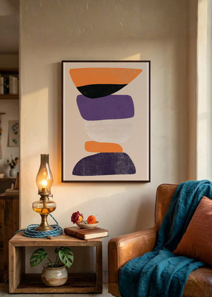 Cuadro Decorativo Trendy, Formas Apiladas Naranja Violeta