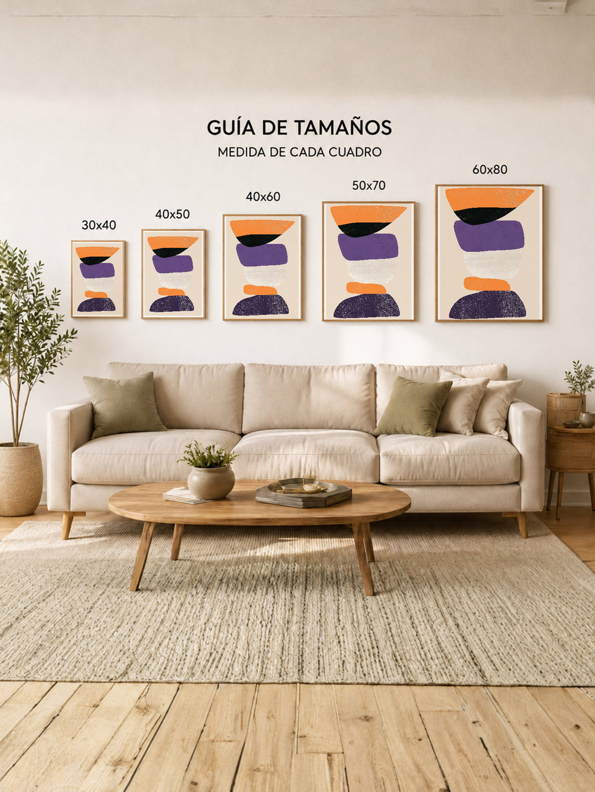 Cuadro Decorativo Trendy, Formas Apiladas Naranja Violeta