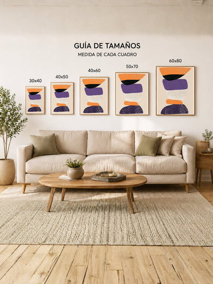 Cuadro Decorativo Trendy, Formas Apiladas Naranja Violeta