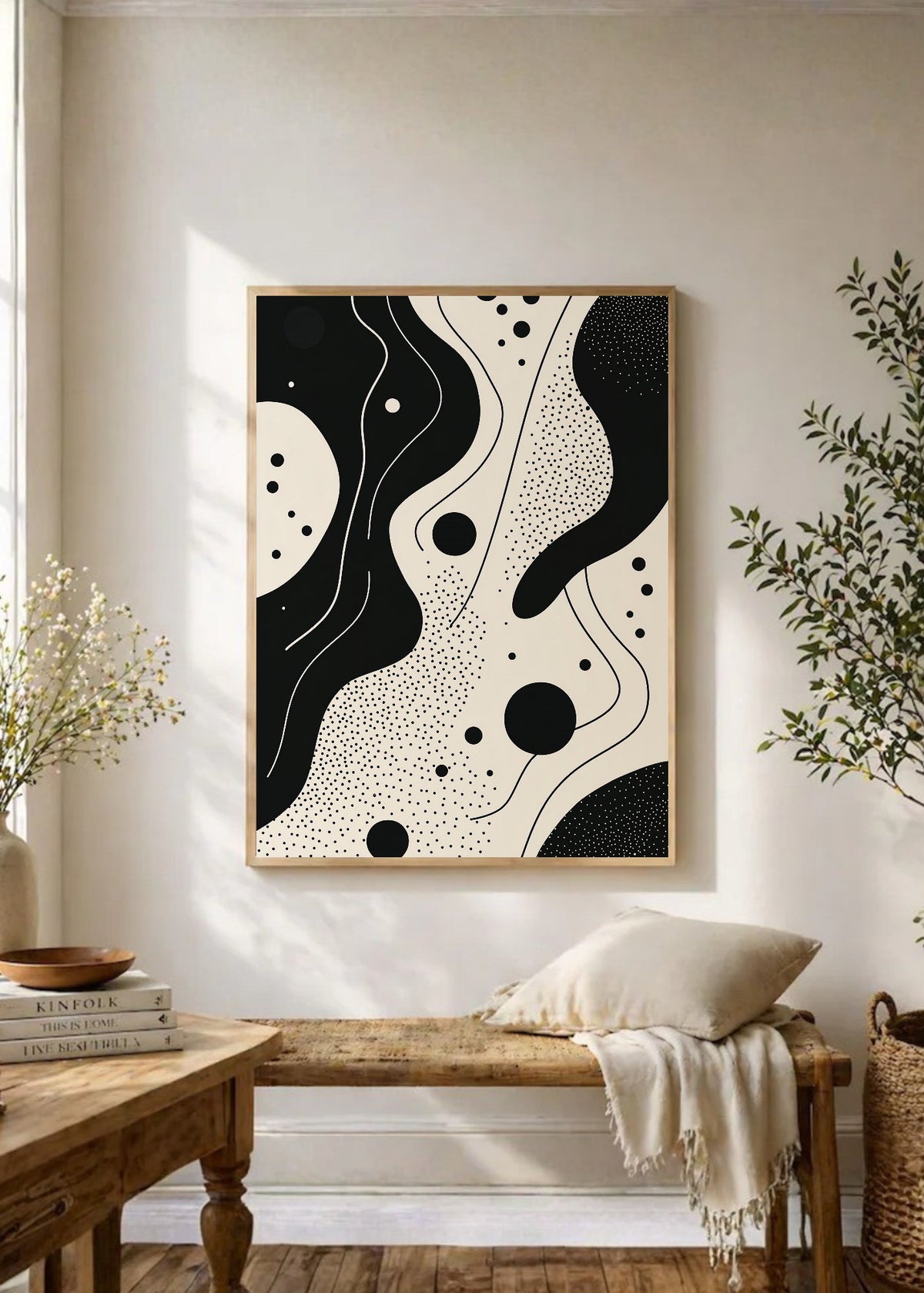 Cuadro Decorativo Trendy, Formas Orgánicas Blanco Negro
