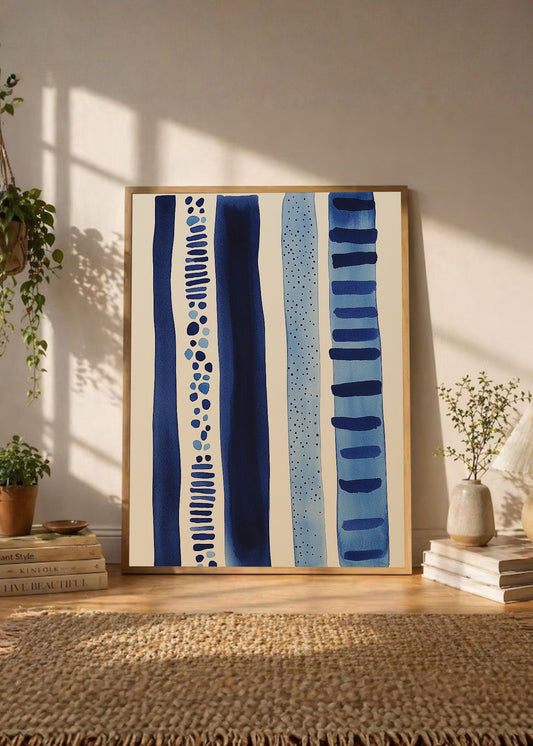Cuadro Decorativo Trendy, Franjas Azules Acuarela
