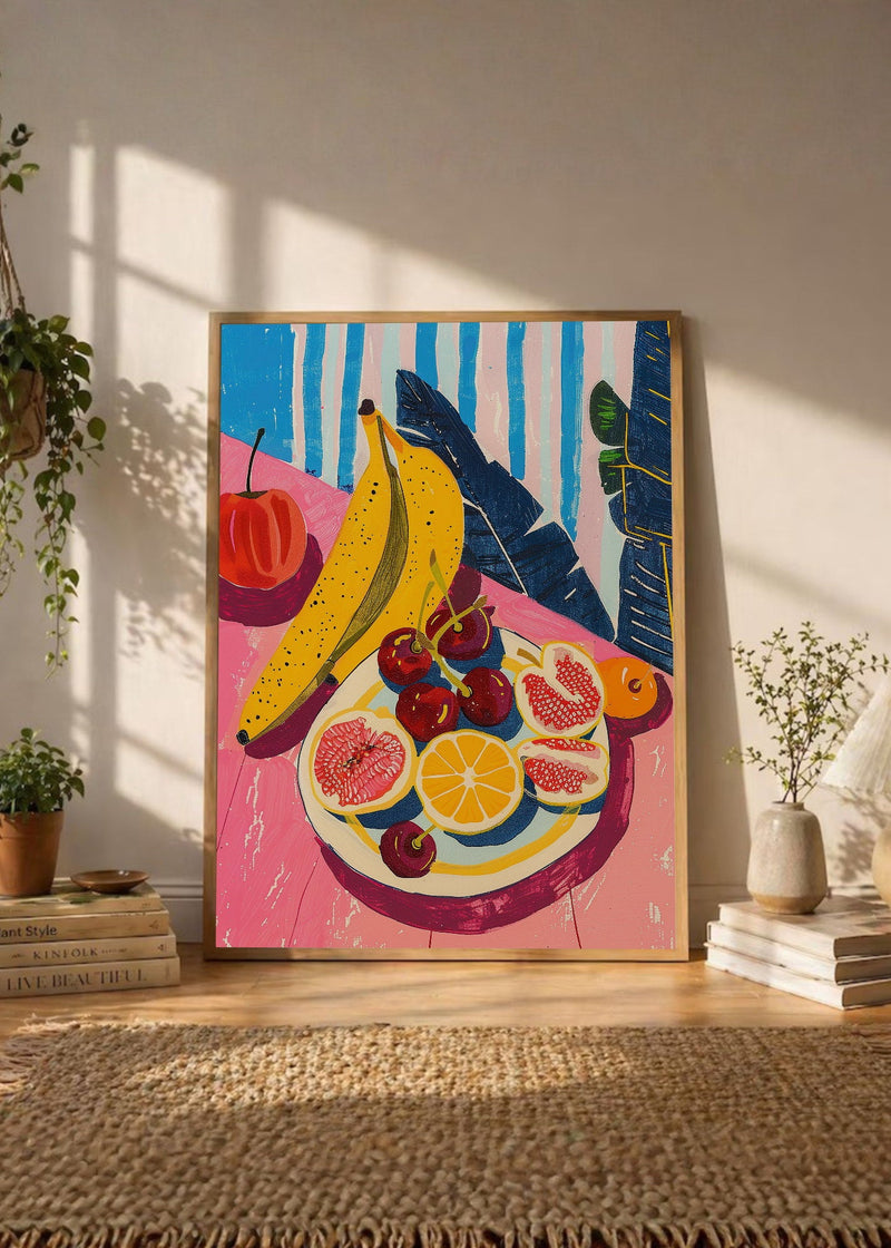 Frutas Plato Rayas Azul