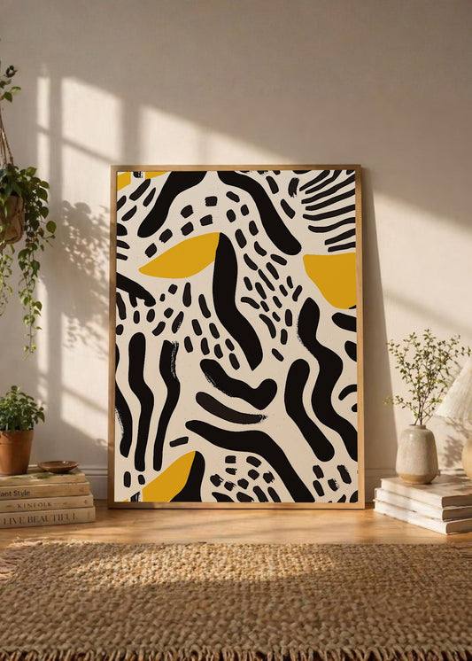 Cuadro Decorativo Trendy, Garabatos Negro Amarillo