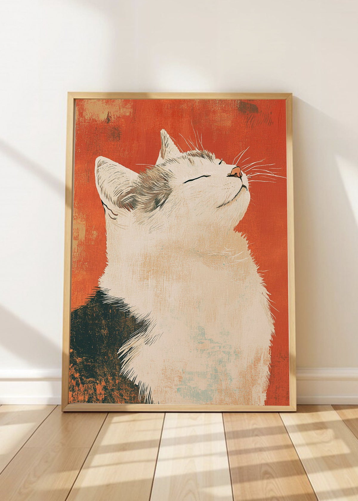 Cuadro Decorativo Trendy, Gato Blanco Fondo Terracota