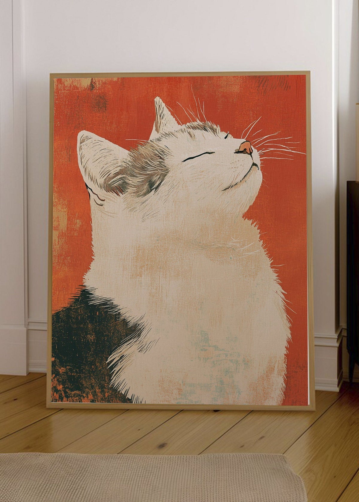 Cuadro Decorativo Trendy, Gato Blanco Fondo Terracota