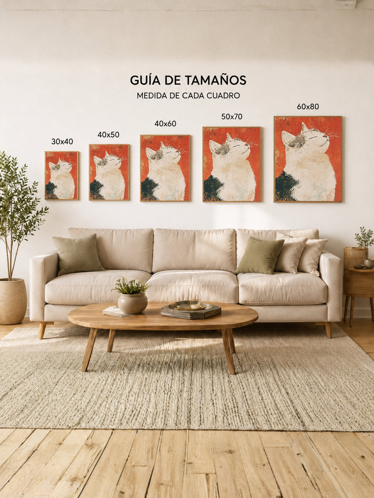 Cuadro Decorativo Trendy, Gato Blanco Fondo Terracota