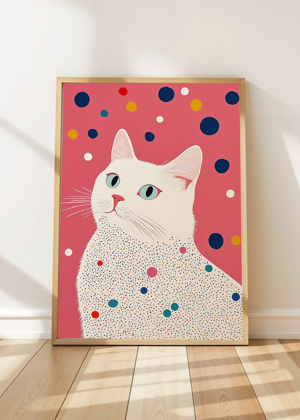 Cuadro Decorativo Trendy, Gato Blanco Lunares Rosa