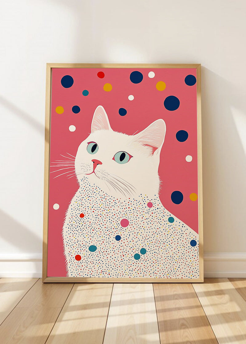 Gato Blanco Lunares Rosa