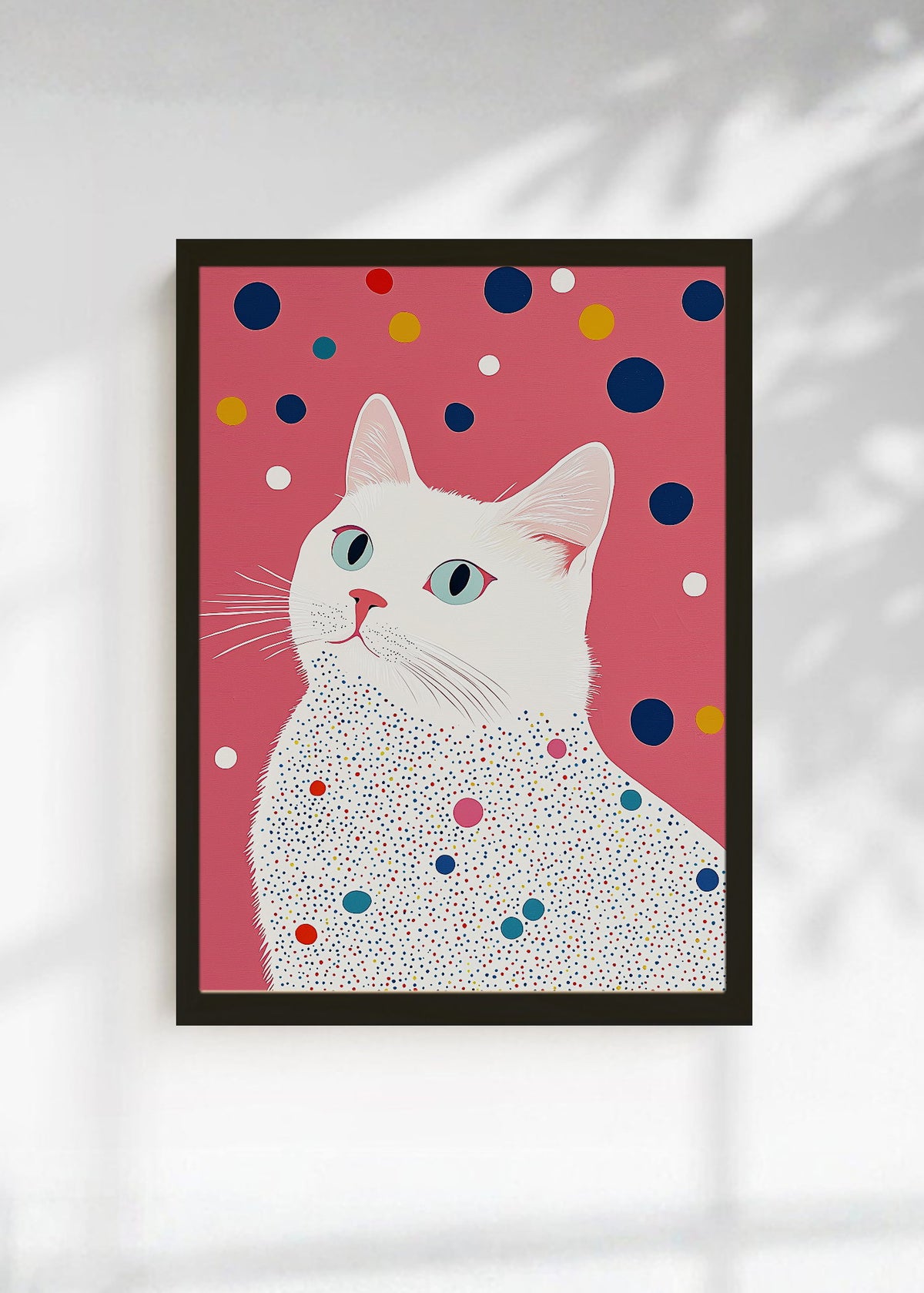Cuadro Decorativo Trendy, Gato Blanco Lunares Rosa