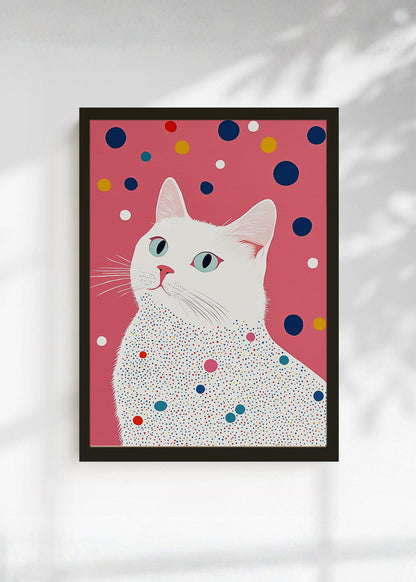 Cuadro Decorativo Trendy, Gato Blanco Lunares Rosa