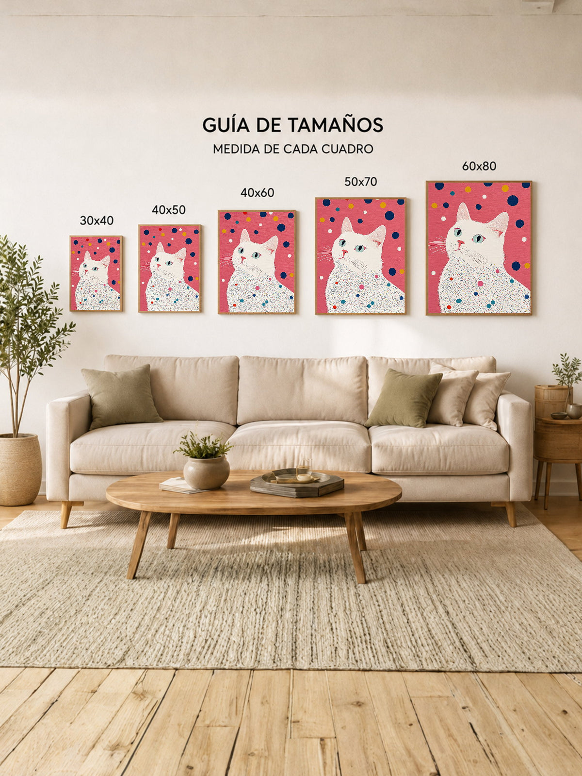 Cuadro Decorativo Trendy, Gato Blanco Lunares Rosa