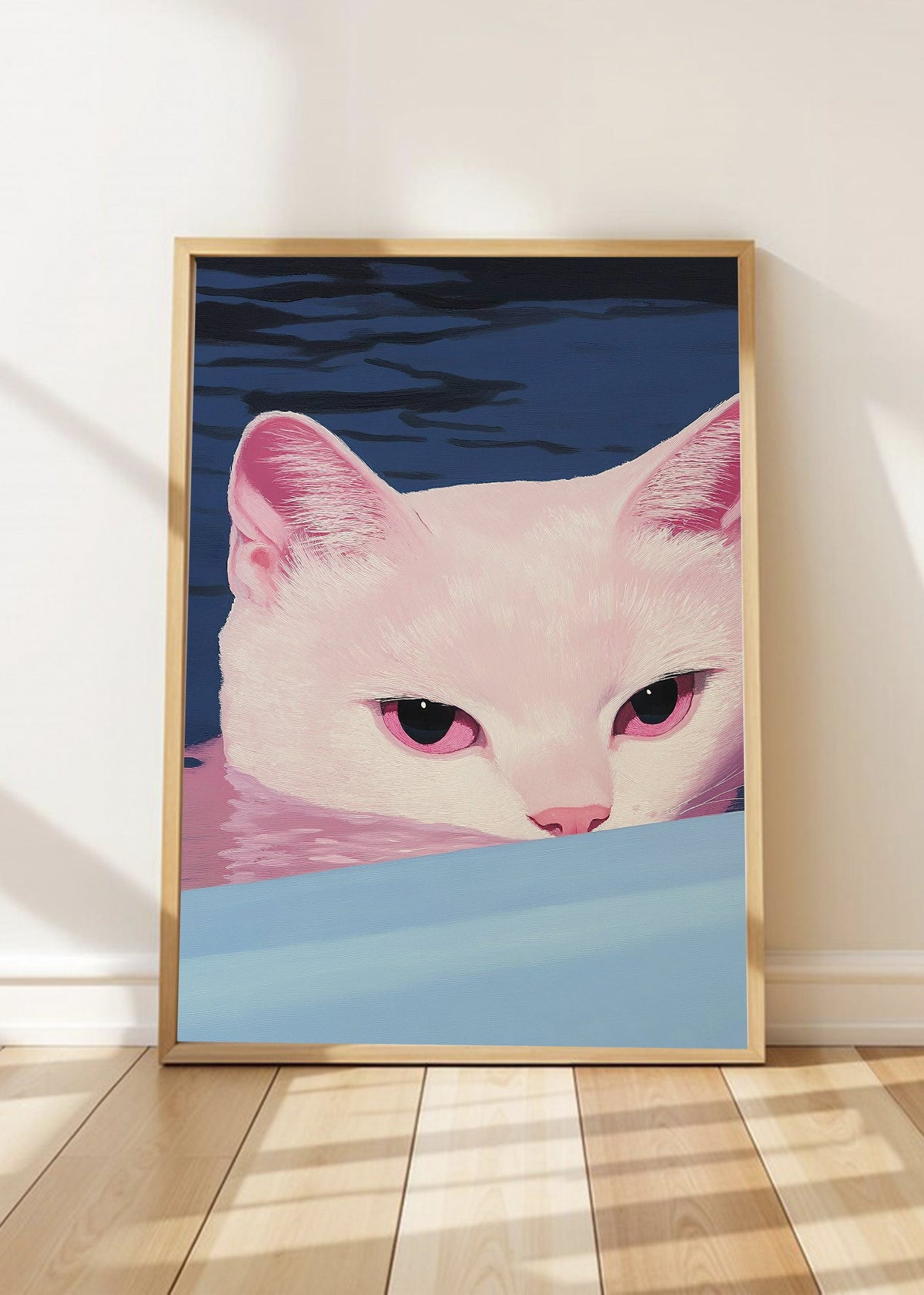 Cuadro Decorativo Trendy, Gato Blanco Rosa Azul