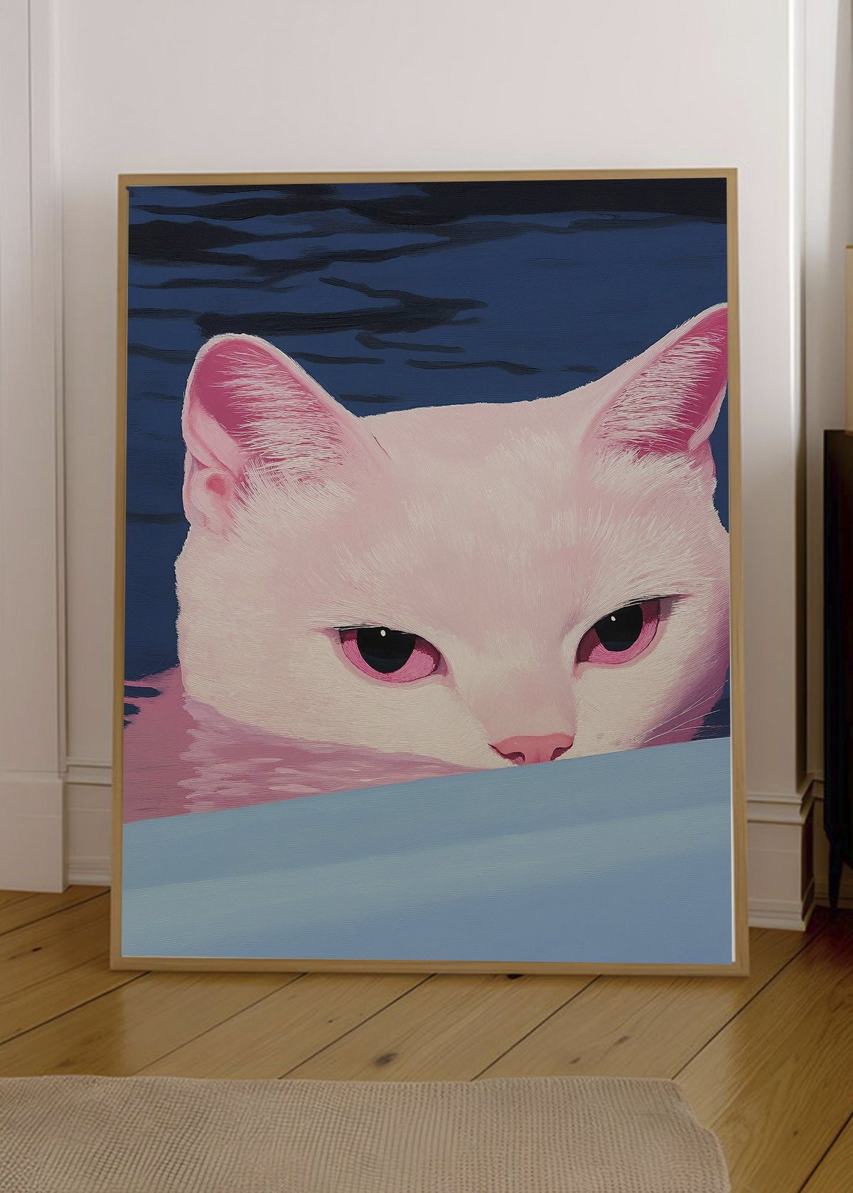 Cuadro Decorativo Trendy, Gato Blanco Rosa Azul