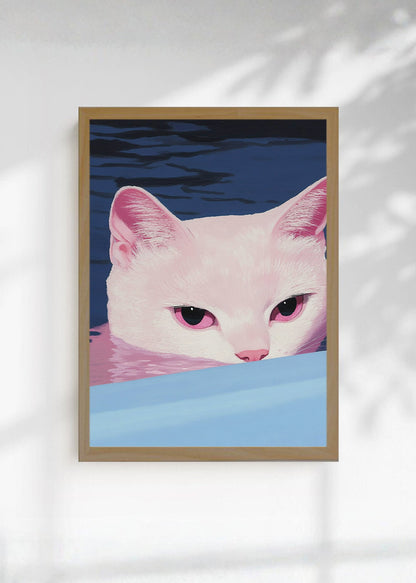 Cuadro Decorativo Trendy, Gato Blanco Rosa Azul