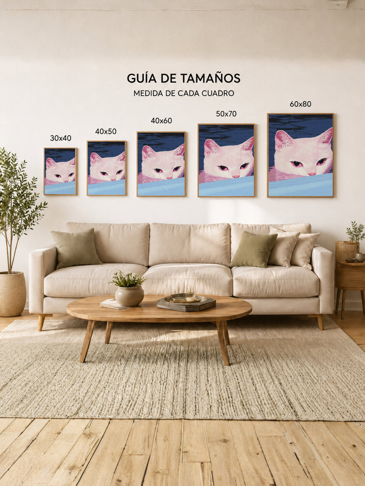 Cuadro Decorativo Trendy, Gato Blanco Rosa Azul