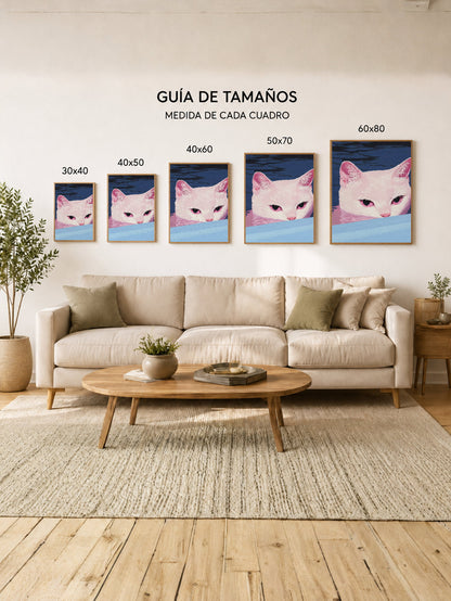 Cuadro Decorativo Trendy, Gato Blanco Rosa Azul