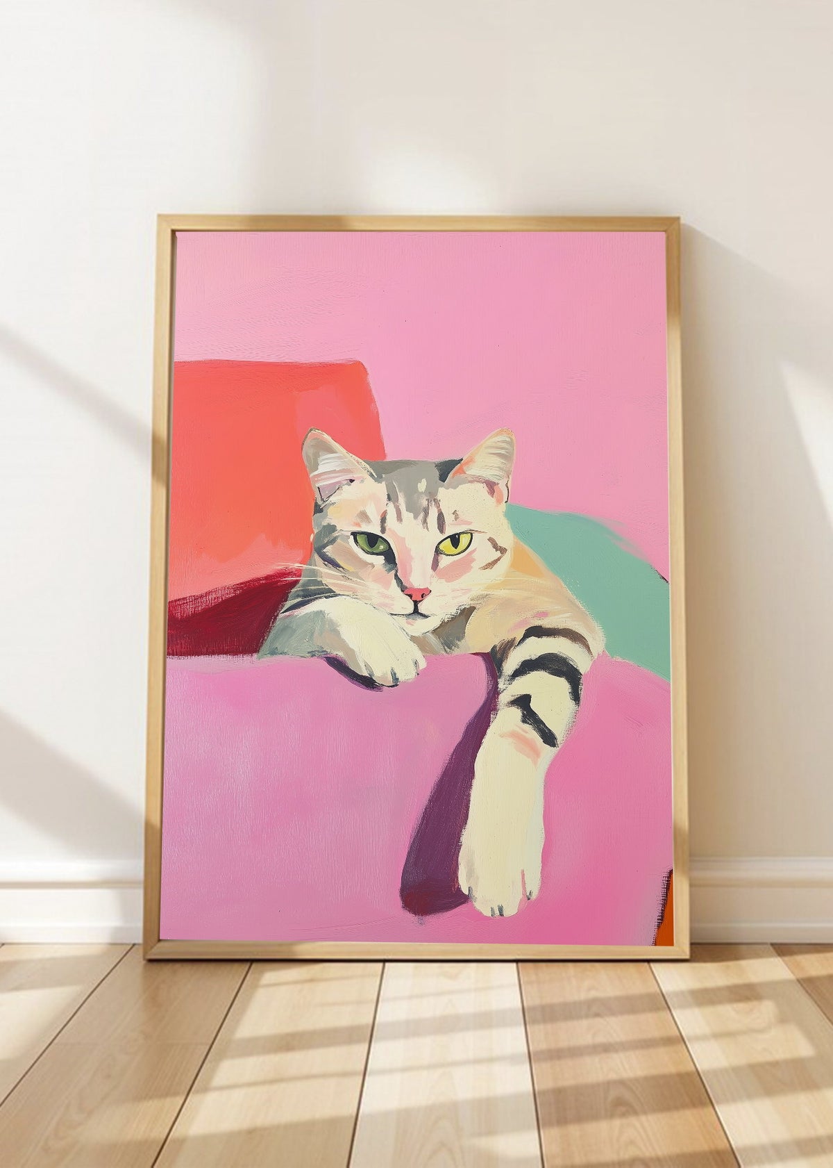 Cuadro Decorativo Trendy, Gato Gris Sillon Rosa