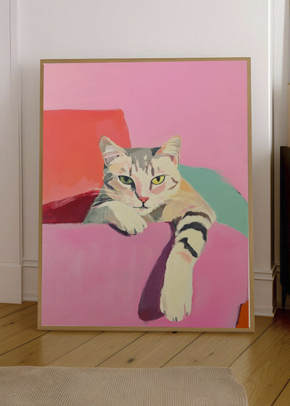 Cuadro Decorativo Trendy, Gato Gris Sillon Rosa
