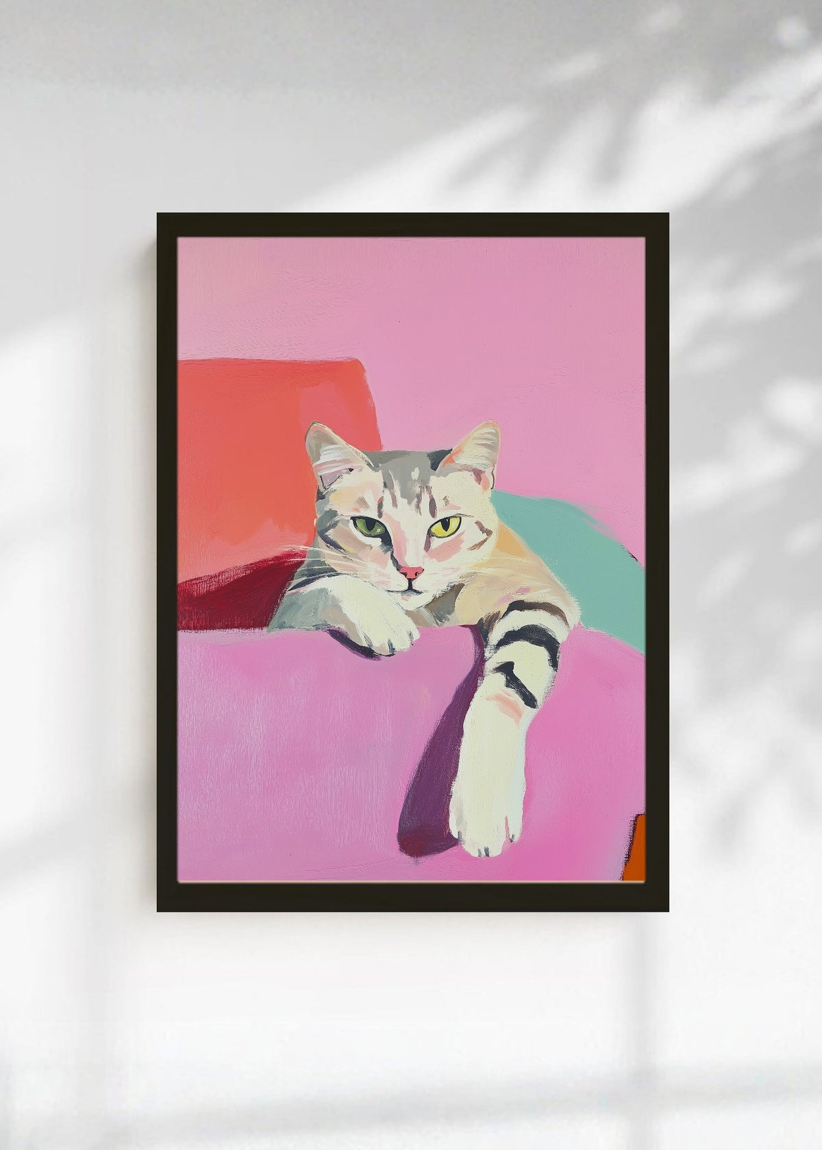 Cuadro Decorativo Trendy, Gato Gris Sillon Rosa