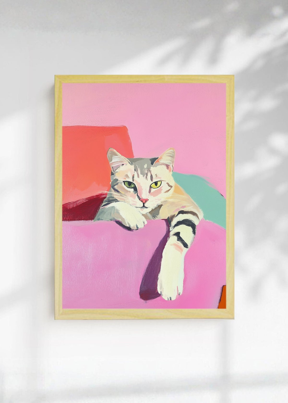 Cuadro Decorativo Trendy, Gato Gris Sillon Rosa