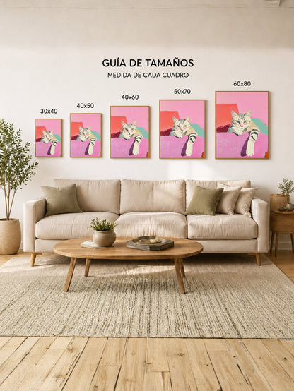 Cuadro Decorativo Trendy, Gato Gris Sillon Rosa