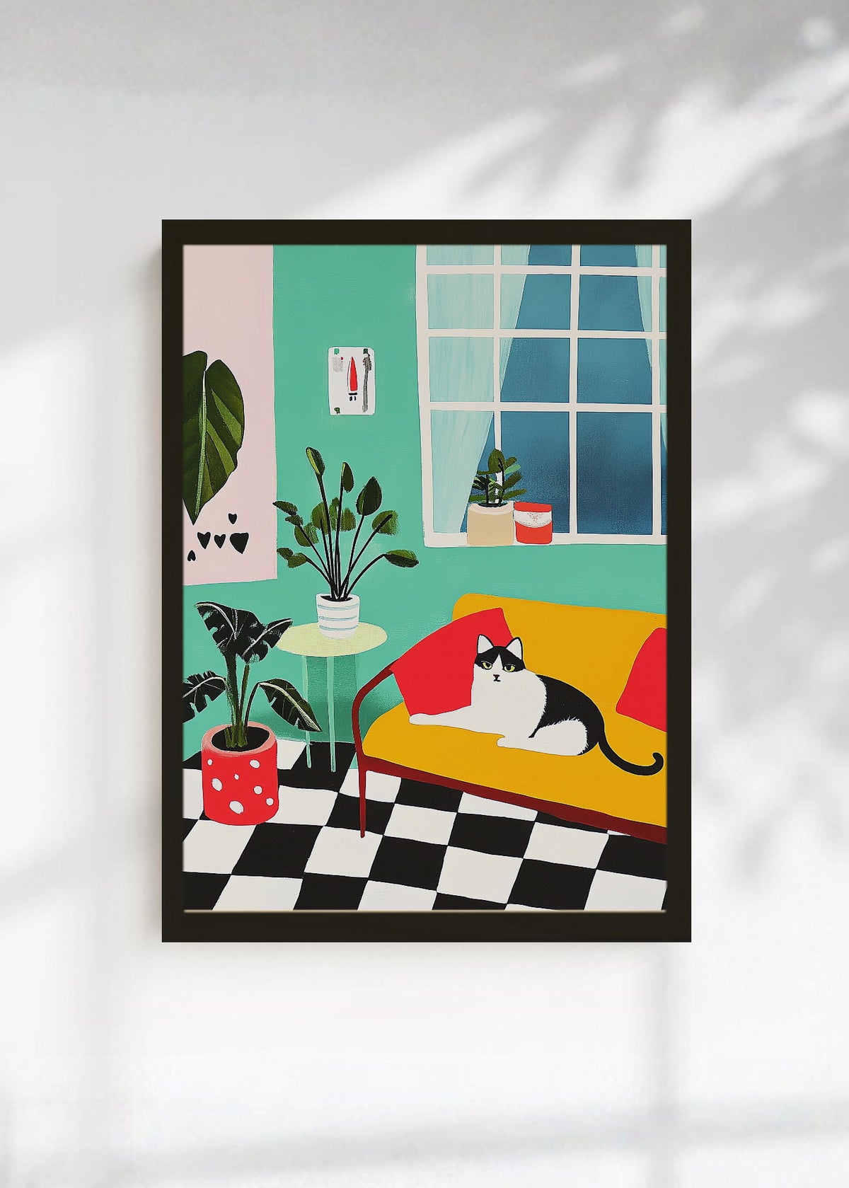 Cuadro Decorativo Trendy, Gato Living Damero Menta